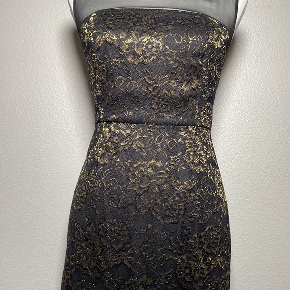 Diane von Furstenberg Black with Gold Metallic Lace Nisha Cocktail Sheath Dress - Picture 7 of 12